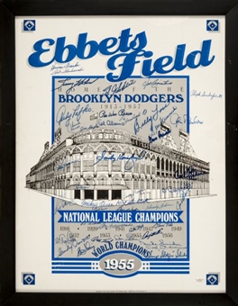 Brooklyn Dodgers Hall of Famers and Old Timers Signed Ebbetts Field Poster 18x24 Display Matted and Framed (42) Signatures 